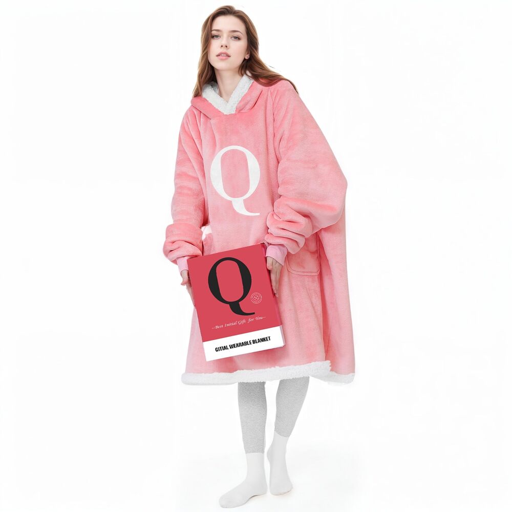 3052 Wearable Blanket Hoodie with Letter A-Z - Oversized Sweatshirt Blanket